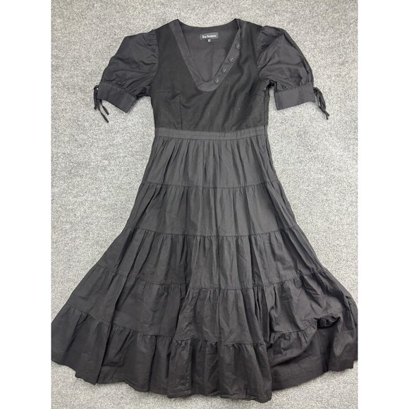 En Saison Dresses & Skirts - En Saison Dress Womens Medium Black Puff Sleeve‎ Tiered V-Neck Maxi Side Zip